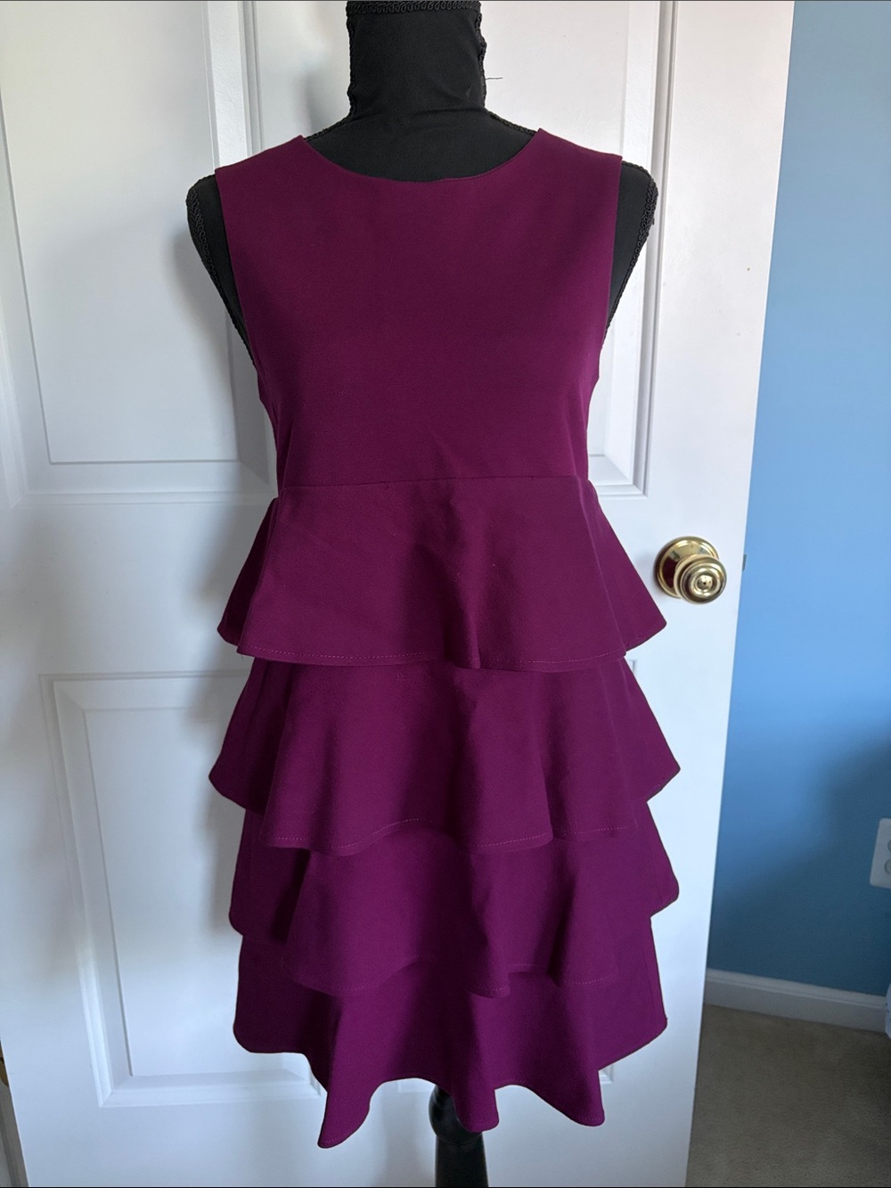 Theory Sleeveless Tiered Peplum Dress in Deep Plum